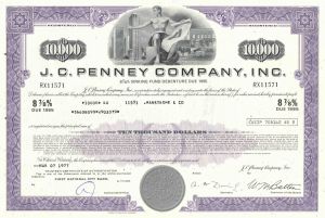 J. C. Penney Co., Inc. - 1970-80's dated Bond - Famouse Department Store Chain - Available in Purple or Orange