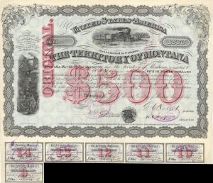 Territory of Montana - Very Rare 1872 Gorgeous $500 Bond with Red Underprint - Beautiful Bond for a Beautiful State