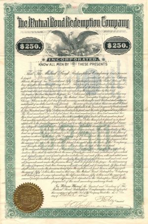 Mutual Bond Redemption Co. - $250 Bond