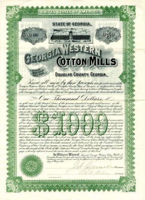 Georgia Western Cotton Mills - $1,000