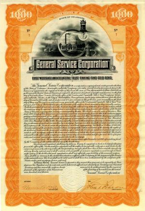 General Service Corporation - 1913 dated $1,000 Bond