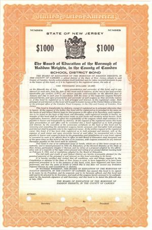 Board of Education of the Borough of Haddon Heights, in the County of Camden - $1,000 Bond