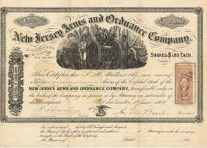 New Jersey Arms and Ordnance Co. dated 1864 -  Stock Certificate