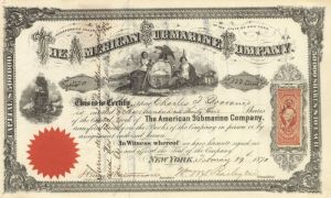 American Submarine Co - Gorgeous Nautical Stock Certificate dated 1870's