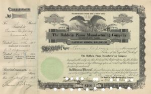 Baldwin Piano Manufacturing Co. - Cincinnati, Ohio Stock Certificate - Musical Instruments