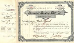 Bessemer Rolling Mill Co. - Alabama Stock Certificate