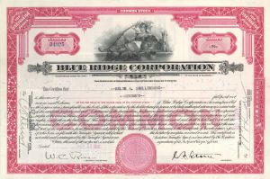 Blue Ridge Corp. - 1930's-40's dated Stock Certificate - Goldman Hiding Behind Goldman - Great History