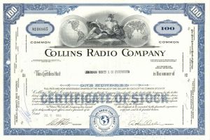 Collins Radio Co. - 1960's dated Stock Certificate - Fabulous Radio History