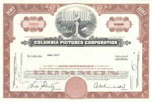 Columbia Pictures Corporation - 1960's dated American Film Production Studio Stock Certificate