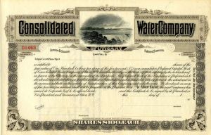 Consolidated Water Co of Utica, New York - Stock Certificate