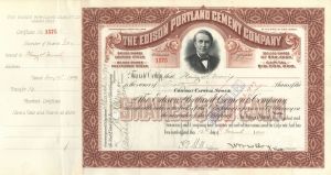 Edison Portland Cement Co - 1900's-20's dated Stock Certificate with Beautiful Vignette of Thomas Alva Edison
