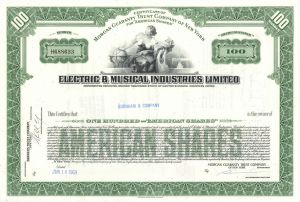 Electric & Musical Industries Ltd. - First to Record the BEATLES - EMI - 1960's dated Music Entertainment Stock Certificate