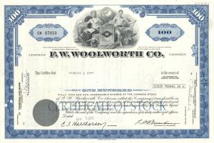 F.W. Woolworth Co. - dated 1960's-70's New York Stock Certificate - Woolworth's Famous Department Store