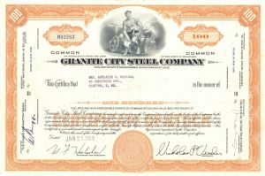 Granite City Steel Co. - Steel Manufacturing Stock Certificate