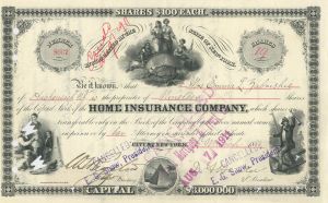 Home Insurance Company - 1930's dated Insurance Stock Certificate