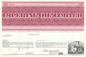 Imperial Oil Ltd - 1970's-80's dated Canadian Oil Stock Certificate