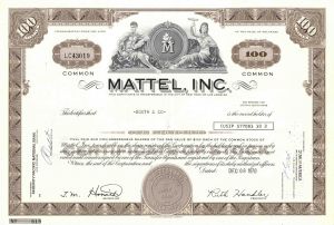 Mattel, Inc - Famous Toy Company - Brown Color Stock Certificate - Very Rare