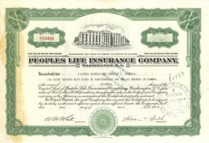 Peoples Life Insurance Co. - Stock Certificate