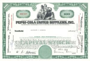 Pepsi-Cola United Bottlers, Inc - 1950's-60's dated Stock Certificate - Famous Soda Company - Also Known as PUB Inc.