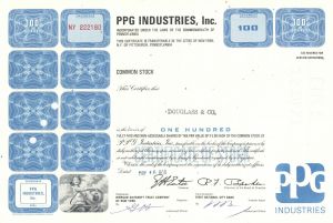 PPG Industries, Inc. - Pittsburg Plate Glass - 1950's-70's dated Stock Certificate