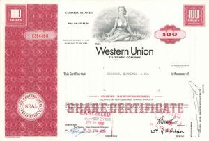 Western Union Telegraph Co. - Stock Certificate