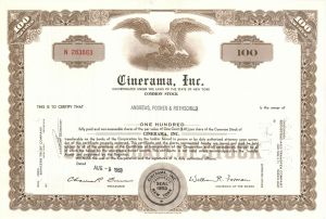 Cinerama, Inc. - 1960's-70's Film Company Stock Certificate