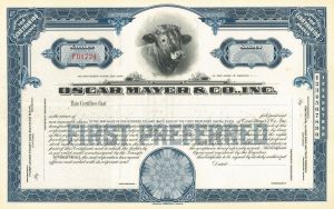 Oscar Mayer and Co., Inc - Unissued Stock Certificate - Gorgeous Cattle Vignette