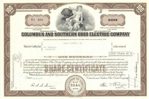 Columbus and Southern Ohio Electric Co. - 1960's-70's dated Utility Stock Certificate