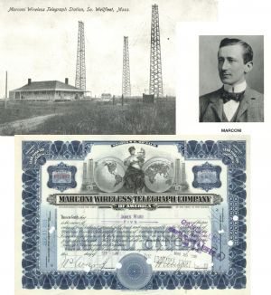 Marconi Wireless Telegraph Co. - Company was Aboard the Titanic - dated 1913-20 Telegraph Stock Certificate with Two Prints