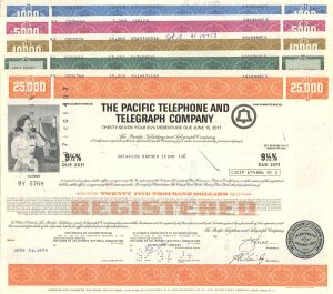 Pacific Telephone and Telegraph Co - 1970's dated Collection of 5 Bonds - Known as Pacific Bell or Pac Bell