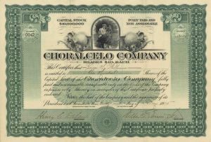 Choralcelo Co. - Stock Certificate - Musical Instrument Co.