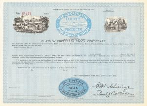 Co-Operative Pure Milk Association - 1950's or so Co-Op Dairy Stock Certificate - Cooperative