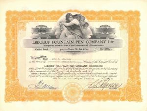 Leboeuf Fountain Pen Co. Inc - Massachusetts Stock Certificate