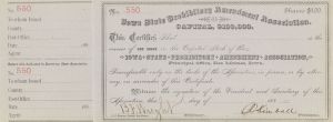 Iowa State Prohibitory Amendment Association - 1880's circa Partially Unissued Stock Certificate - 