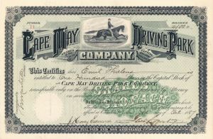 Cape May Driving Park Co. - Horse Racing Stock Certificate