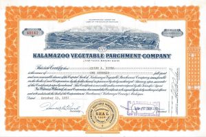 Kalamazoo Vegetable Parchment Co. - Michigan Stock Certificate