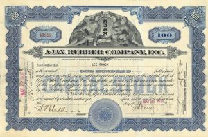 Ajax Rubber Co., Inc. - Stock Certificate - Only Blue Type Available