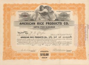 American Rice Products Co. - Stock Certificate