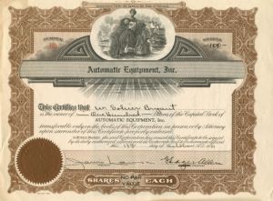 Automatic Equipment, Inc. - Stock Certificate