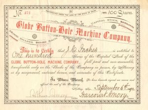 Globe Button-Hole Machine Co. - Stock Certificate