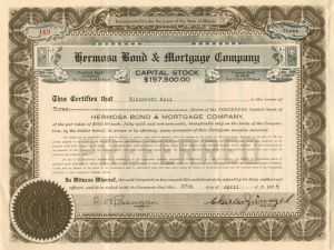 Hermosa Bond and Mortgage Co. - Stock Certificate