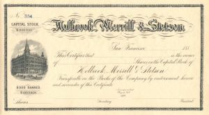 Holbrook Merrill and Stetson - 1880's dated Unissued Stock Certificate - Hardware Company