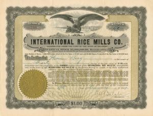 International Rice Mills Co. - Stock Certificate
