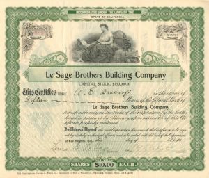 Le Sage Brothers Building Co. - Stock Certificate