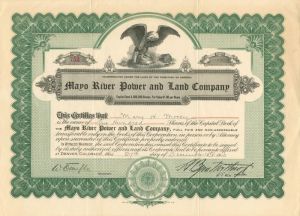 Mayo River Power and Land Co. - Stock Certificate