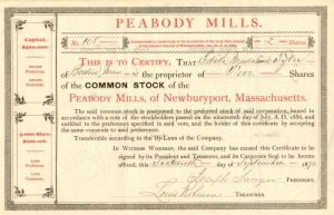 Peabody Mills - Stock Certificate