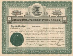 Princeton Hat and Cap Manufacturing Co. - Stock Certificate