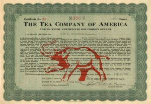 Tea Co. of America - Stock Certificate