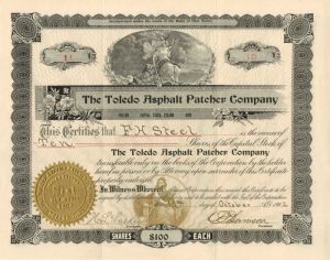 Toledo Asphalt Patcher Co. - Stock Certificate