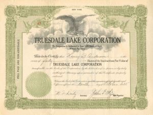 Truesdale Lake Corporation - Stock Certificate